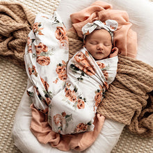 Load image into Gallery viewer, Snuggle Hunny Rosebud Baby Jersey Wrap & Topknot Set