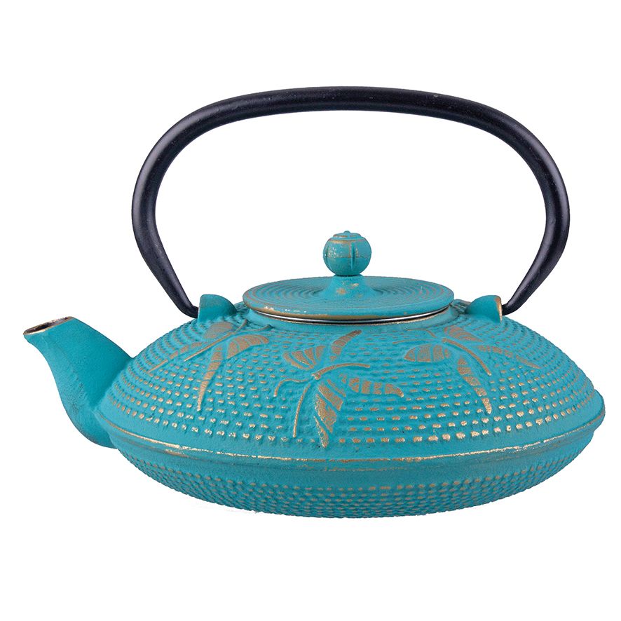 Teaology Cast Iron Tea Pot - 800ml - Butterfly - Turquoise/Gold