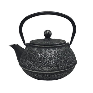 Teaology Cast Iron Tea Pot - 800ml - Oriental Fan - Black/Silver