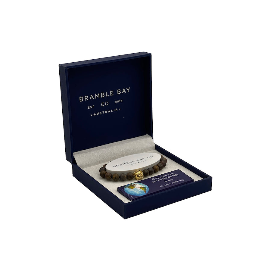 Bramble Bay Planet Earth Bracelet - Matt Bronzite Gold S/S Charm Bracelet (8mm Bead)