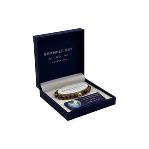 Bramble Bay Planet Earth Bracelet - Gloss Tiger Eye Gold S/S Charm Bracelet (8mm Bead)