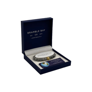 Bramble Bay Planet Earth Bracelet - Matte Grey Jasper Gold S/S Charm Bracelet (8mm Bead)