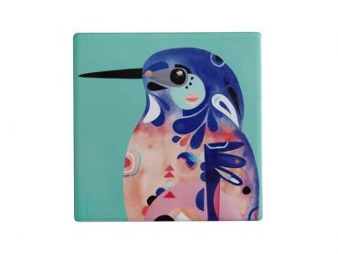 Peter Cromer Ceramic Square Tile Coaster 9.5cm Azure Kingfisher