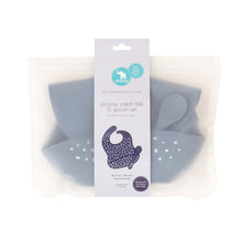 Load image into Gallery viewer, All4Ella - Silicone Bib &amp; Spoon with reusable pouch - Slate Blue
