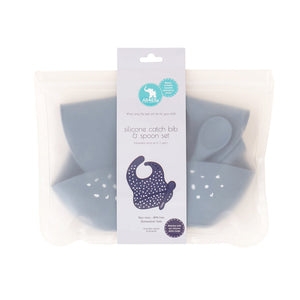 All4Ella - Silicone Bib & Spoon with reusable pouch - Slate Blue