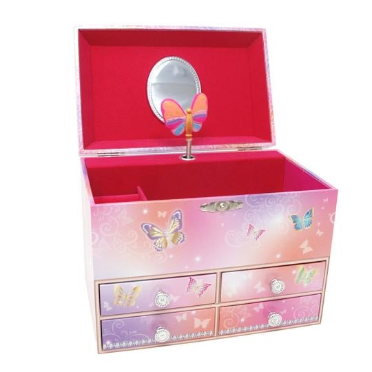 Pink Poppy Butterfly Skies Medium Music Box