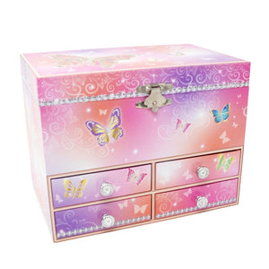 Pink Poppy Butterfly Skies Medium Music Box