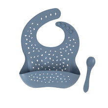 Load image into Gallery viewer, All4Ella - Silicone Bib &amp; Spoon with reusable pouch - Slate Blue
