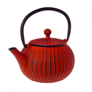 Teaology Cast Iron Tea Pot - 500ml - Ribbed Red/Black