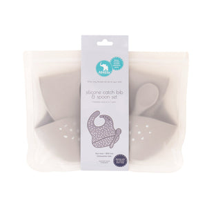 All4Ella - Silicone Bib & Spoon with reusable pouch - Stone