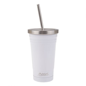 Oasis S/S Double Wall Insulated Smoothie Tumbler With Straw 500ml - White