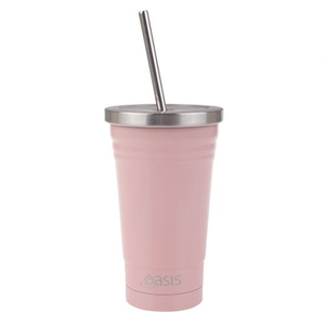 Oasis S/S Double Wall Insulated Smoothie Tumbler With Straw 500ml - Soft Pink