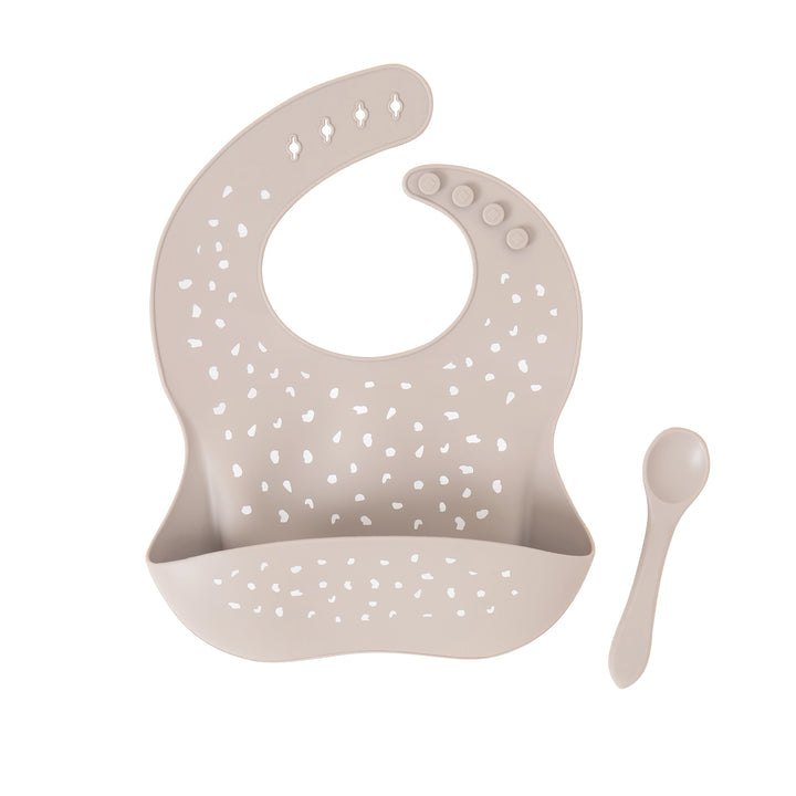 All4Ella - Silicone Bib & Spoon with reusable pouch - Stone