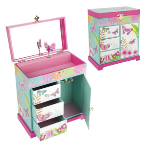 Pink Poppy Tropical Butterfly Music Jewellery Box