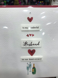 To my wonderful husband on our anniversary card